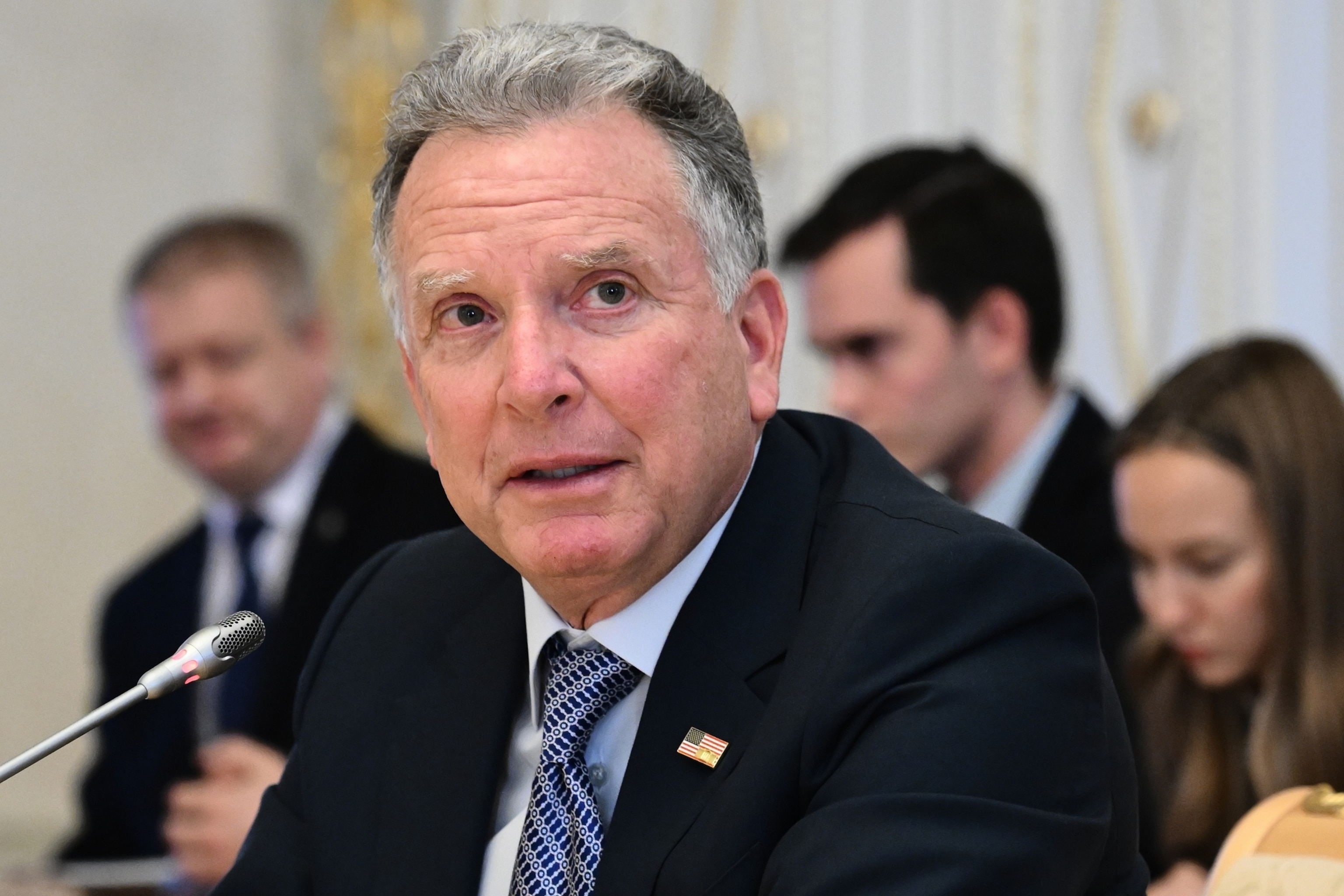 Kristina Solovyova/Sputnik via AP - PHOTO: Special envoy Steve Witkoff speaks during his meeting with Russian President Vladimir Putin at the Konstantin Palace in Strelnya, outside St. Petersburg, Russia, Oct. 21, 2026.