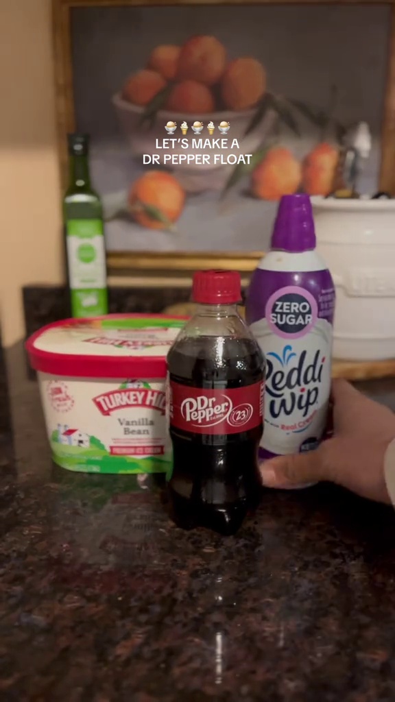 Trying a creamy Dr Pepper float at home