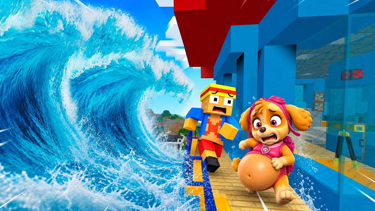 Skye embarazada sobrevive a tsunami en Minecraft 😱