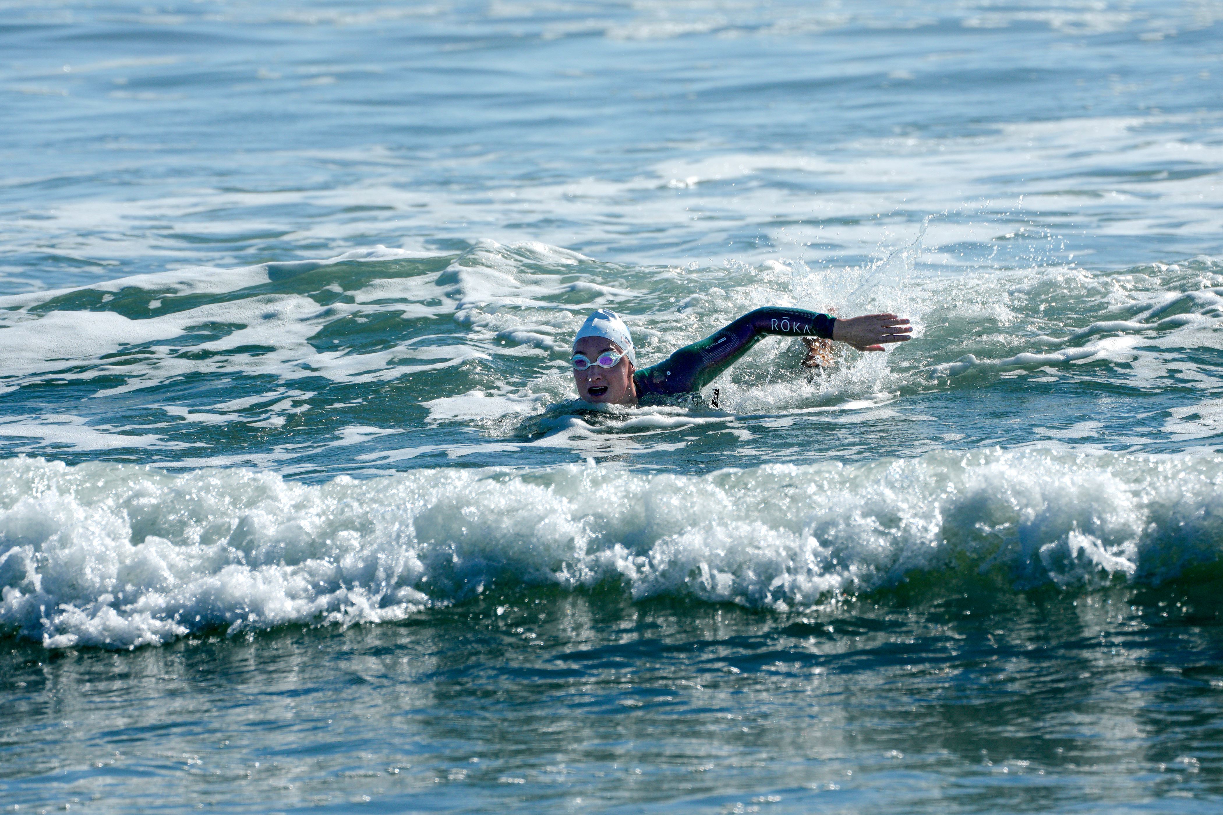 She's been swimming since July 1, just crossed finish line