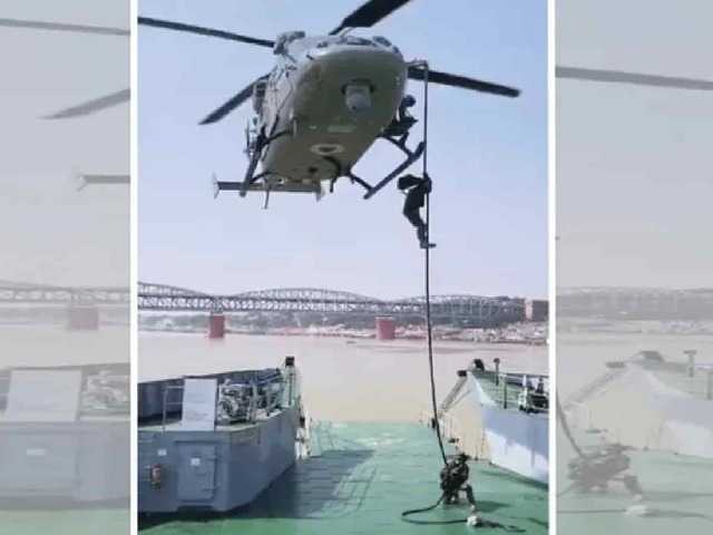 Commandos slither onto ship deck in thrilling Varanasi air show rehearsal