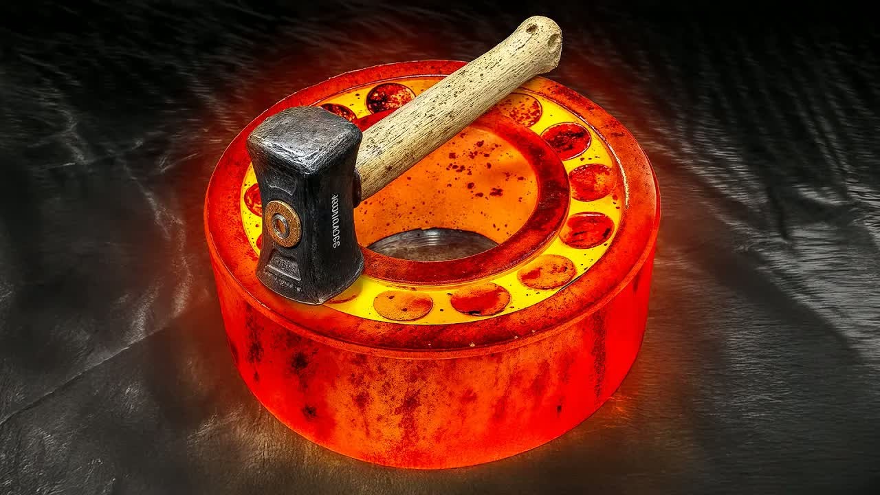 A bladesmith forges a traditional dao sword from bearing steel