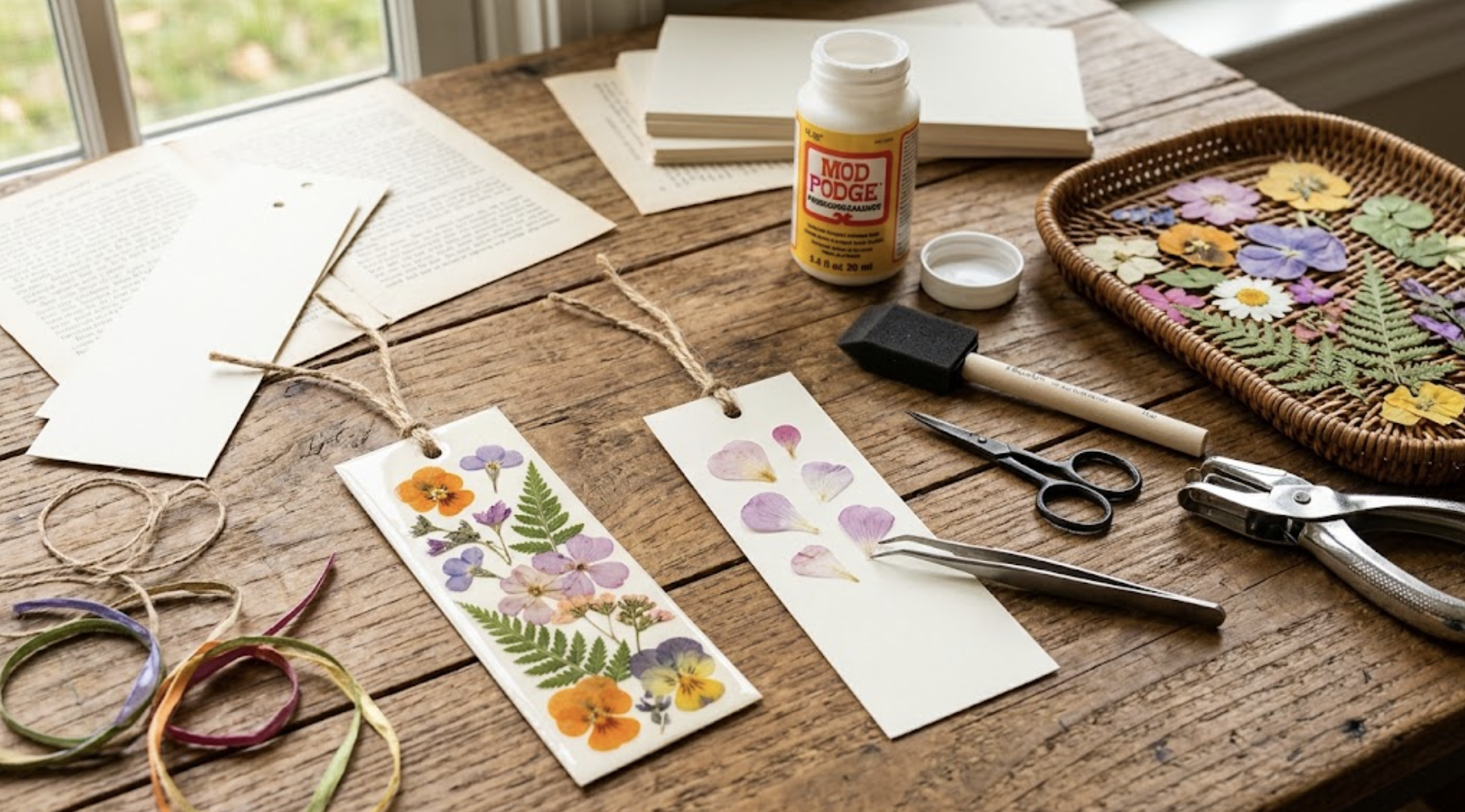 How to create stunning decoupage pressed flower bookmarks using Mod Podge
