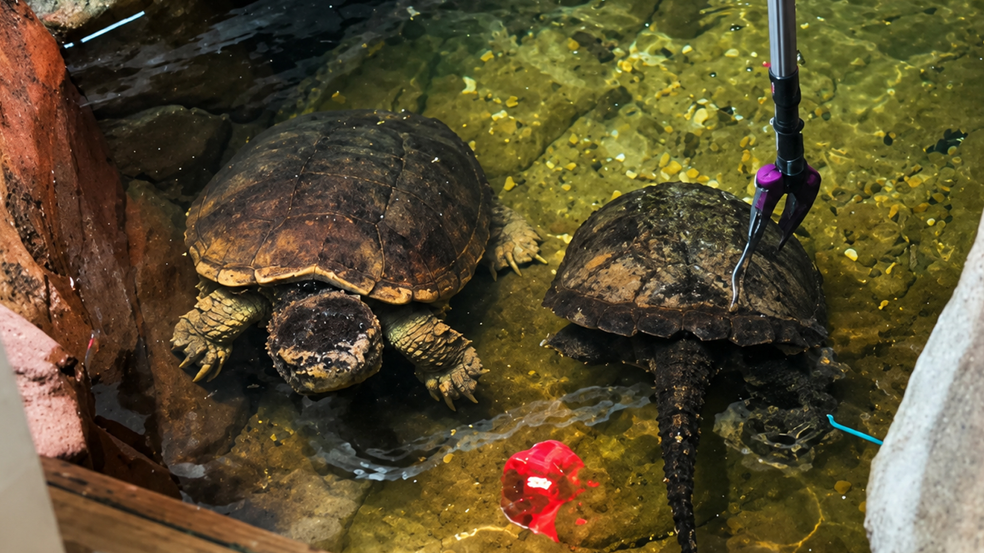 Rotten snake eggs become breakfast for hungry snapping turtles