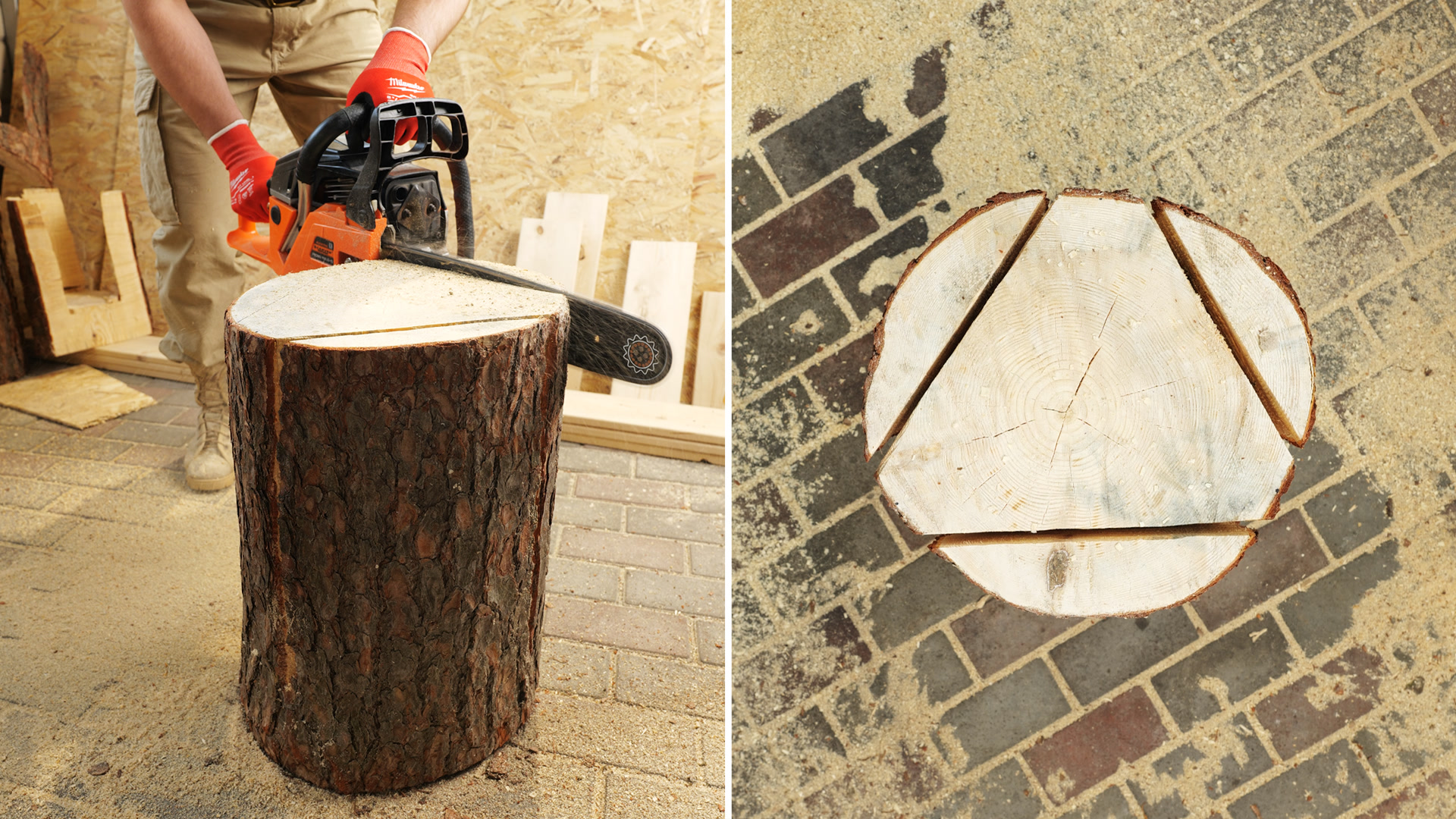 How to make two stools and a table from one log