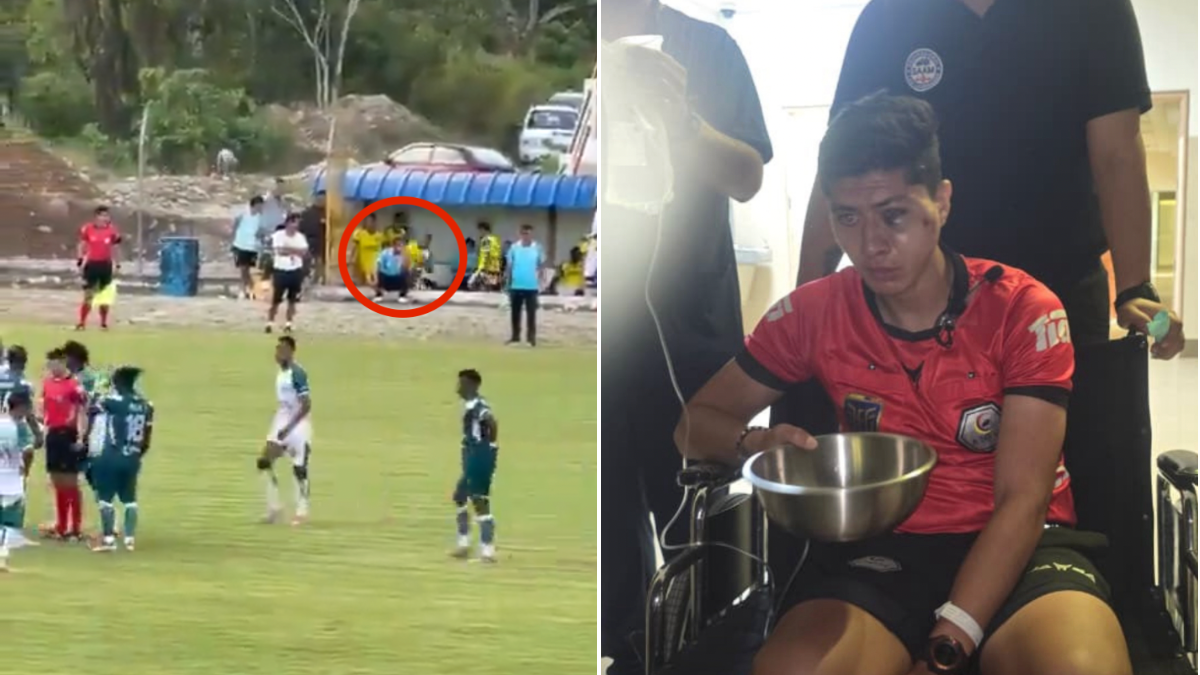 Footballer sacked after throwing rock at linesman in sickening scenes