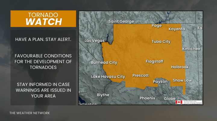 Rare tornado watch issued for Arizona as severe weather threatens