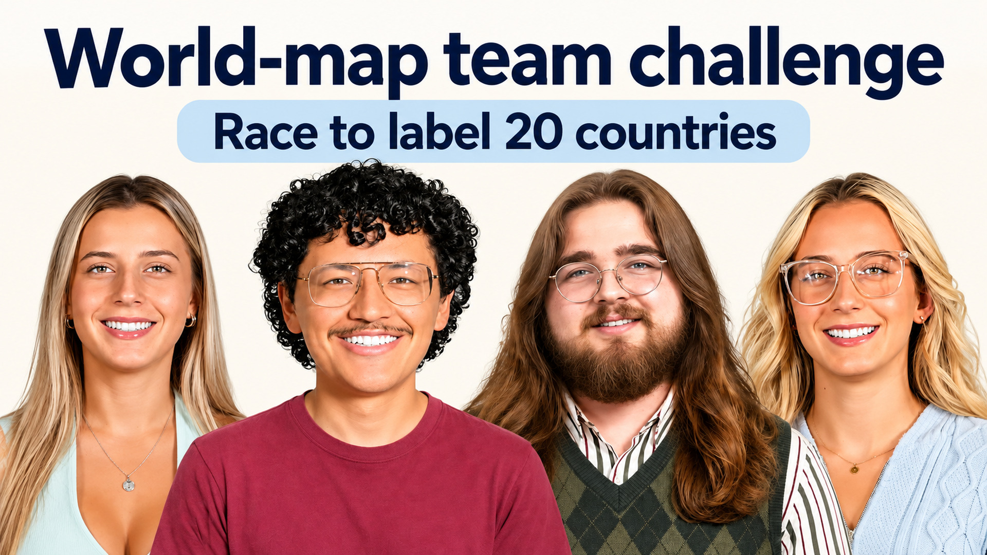 Two teams race to label 20 countries with a blindfolded teammate
