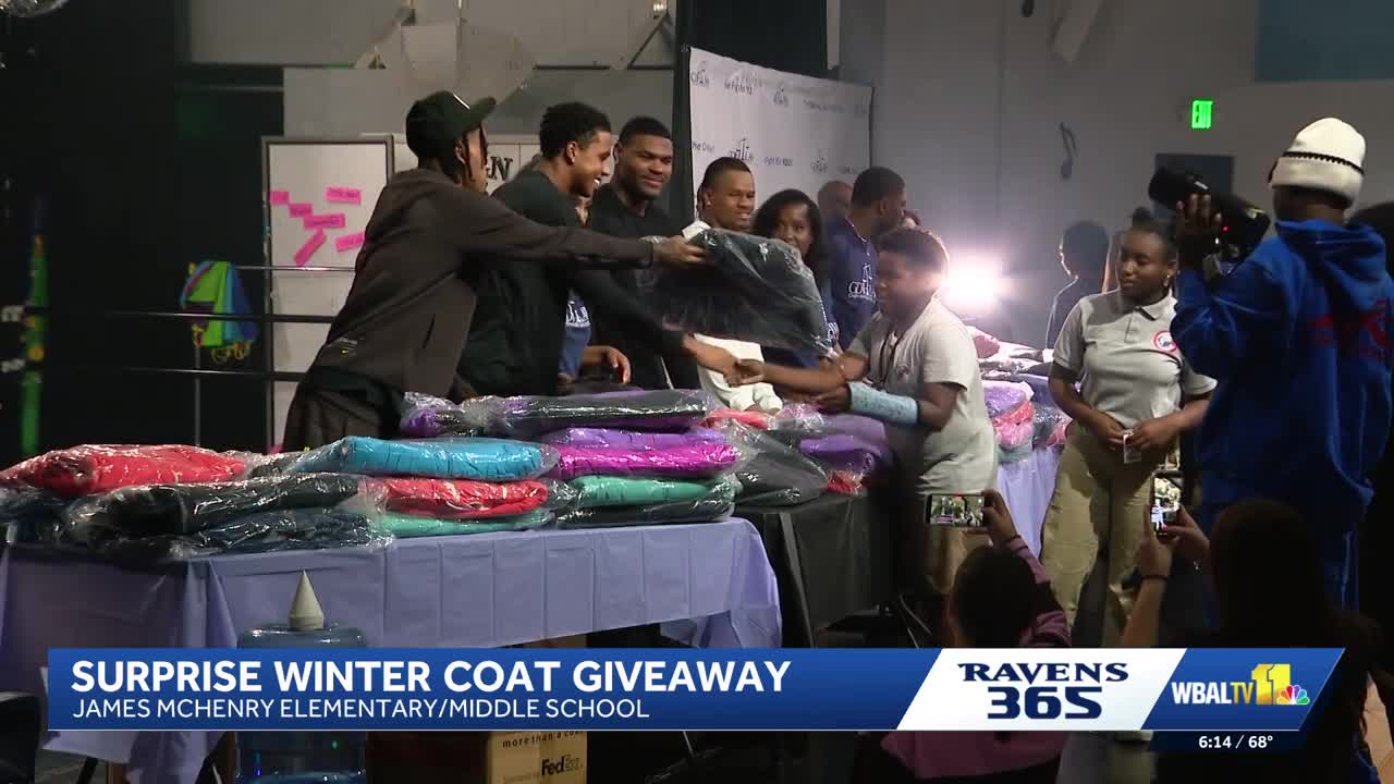 Ravens players make surprise winter coat giveaway