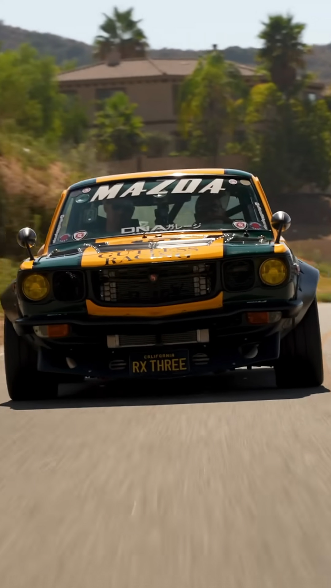 Driving a big turbo custom Mazda RX-3 on mountain roads