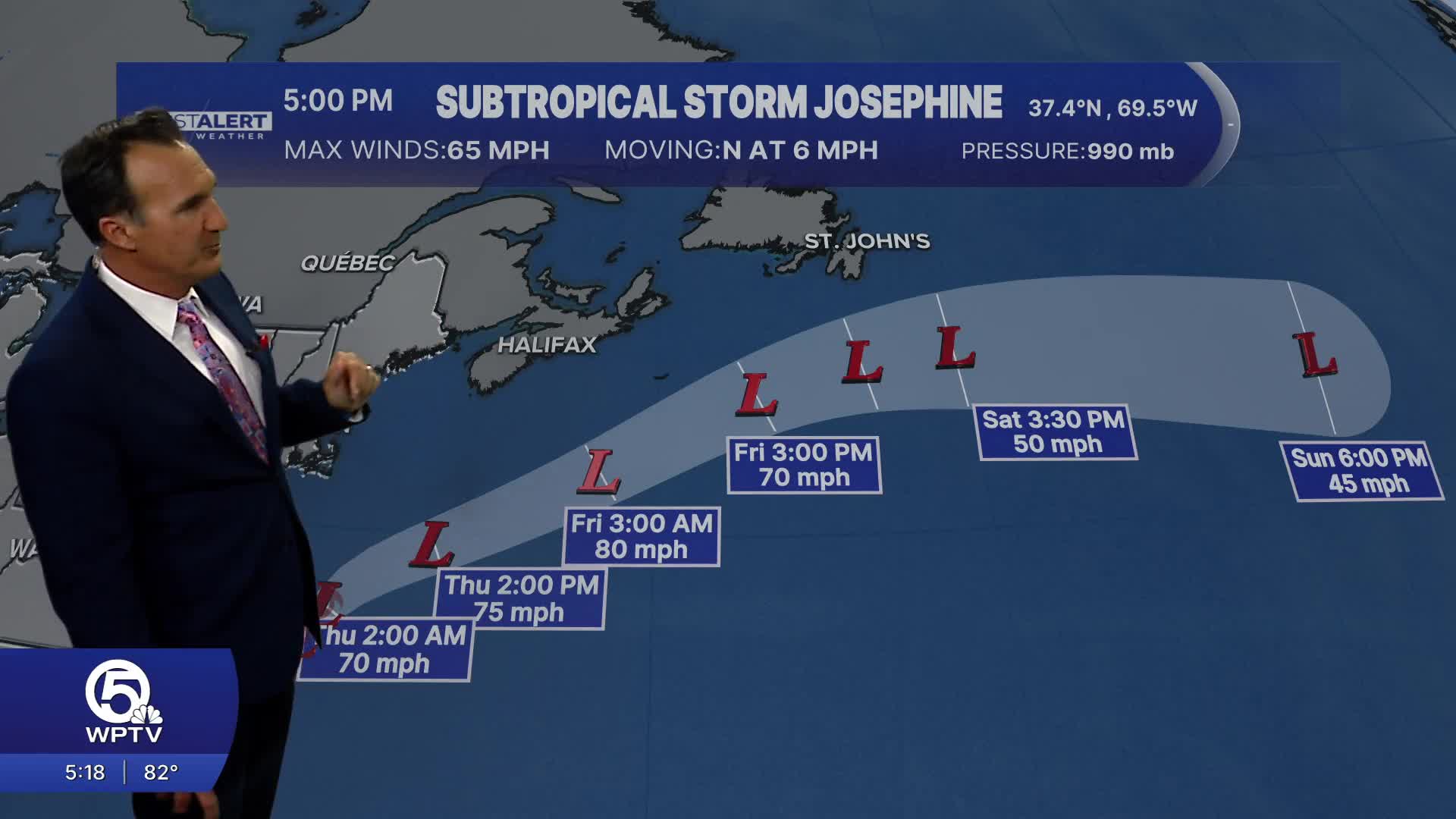 Subtropical storm Josephine forms off the mid-Atlantic coast