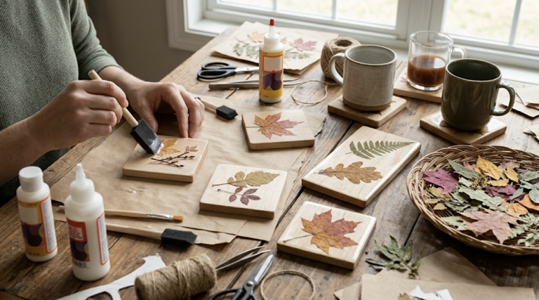 How to create stunning decoupage pressed leaf wooden coasters using Mod ...