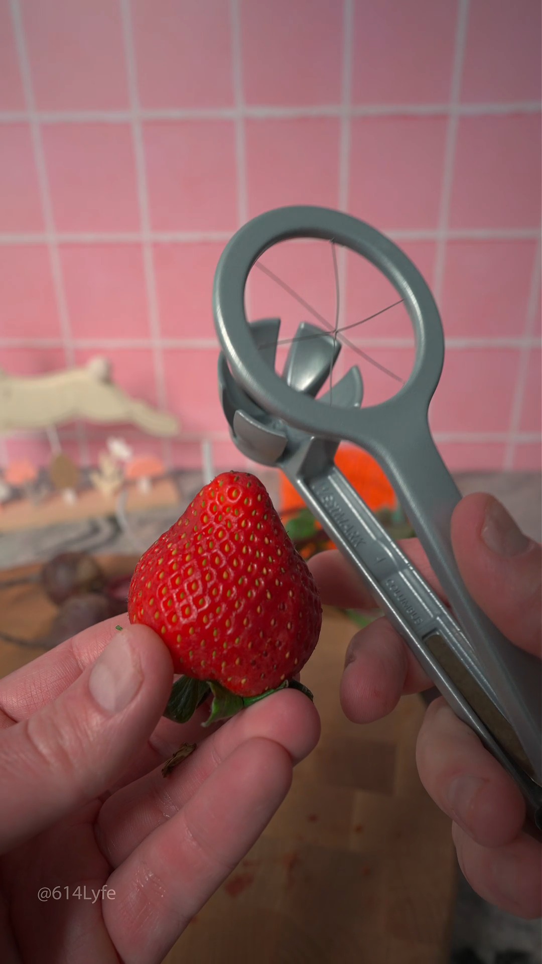 Strawberry slicing hack in action