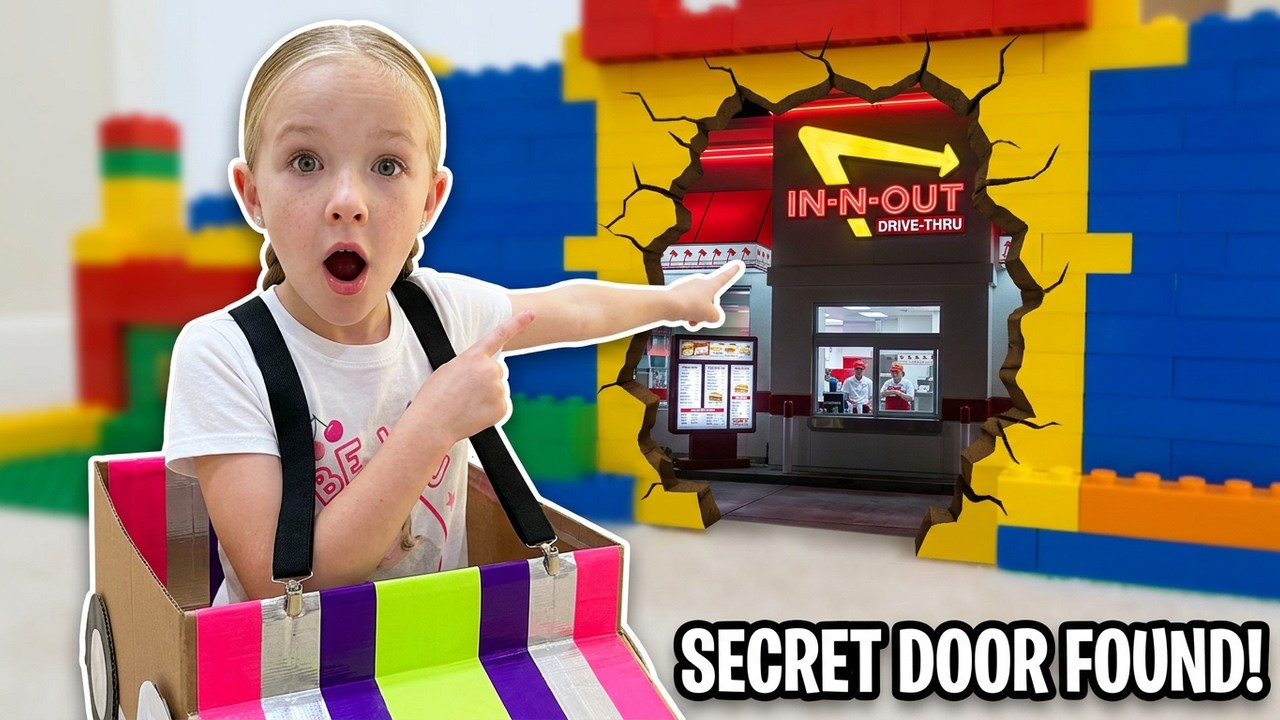 Giant LEGO fort In-N-Out drive thru! Exploring secret door found!