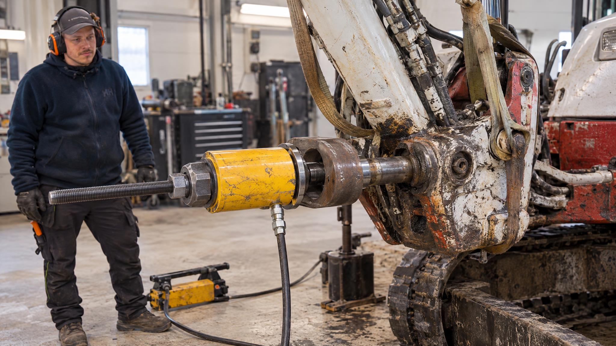 A snapped excavator pin leads to a repair that requires heat and a ...