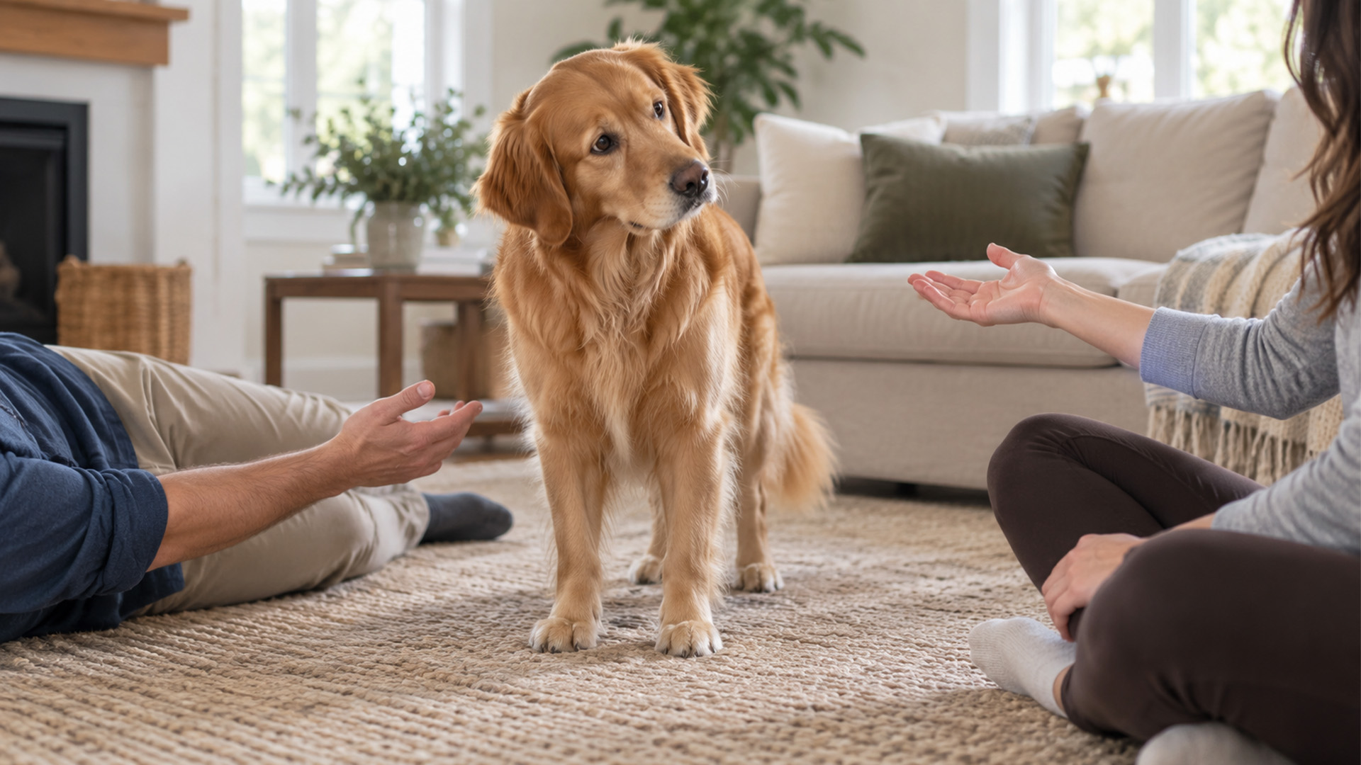 Dog gets confused when both owners call him