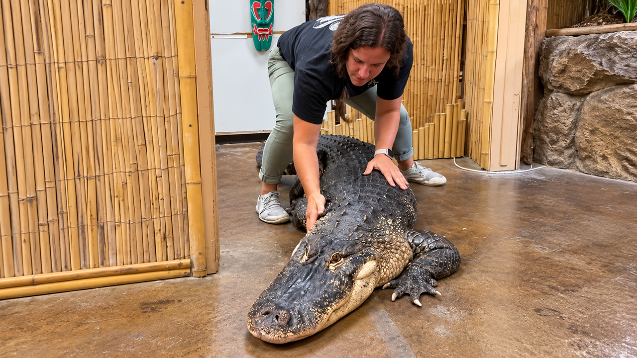 This lazy alligator needs serious motivation to move
