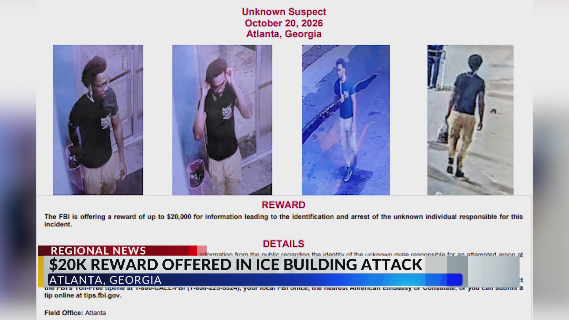 $20K reward offered for suspect in Atlanta ICE building attack: FBI