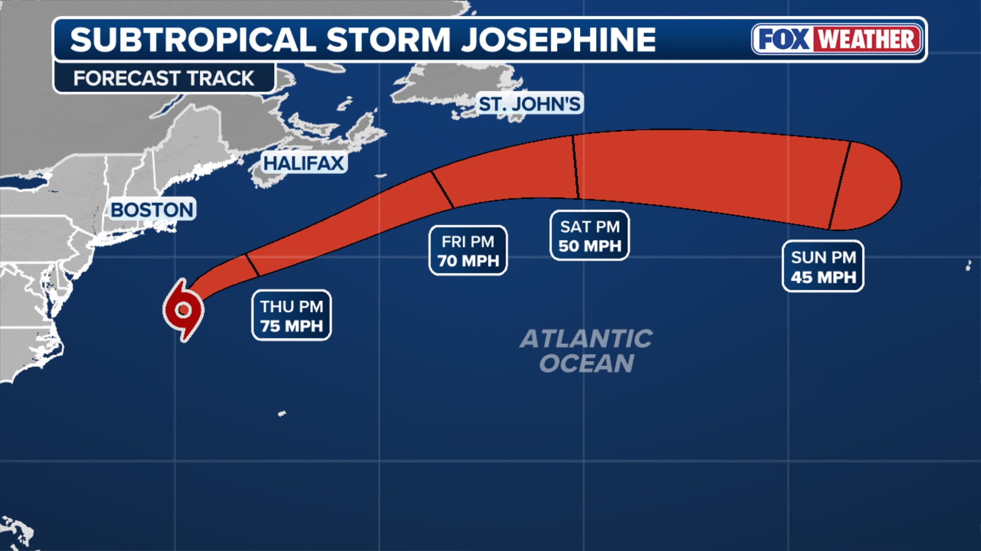 Subtropical storm Josephine forms in the Atlantic as it heads up East Coast