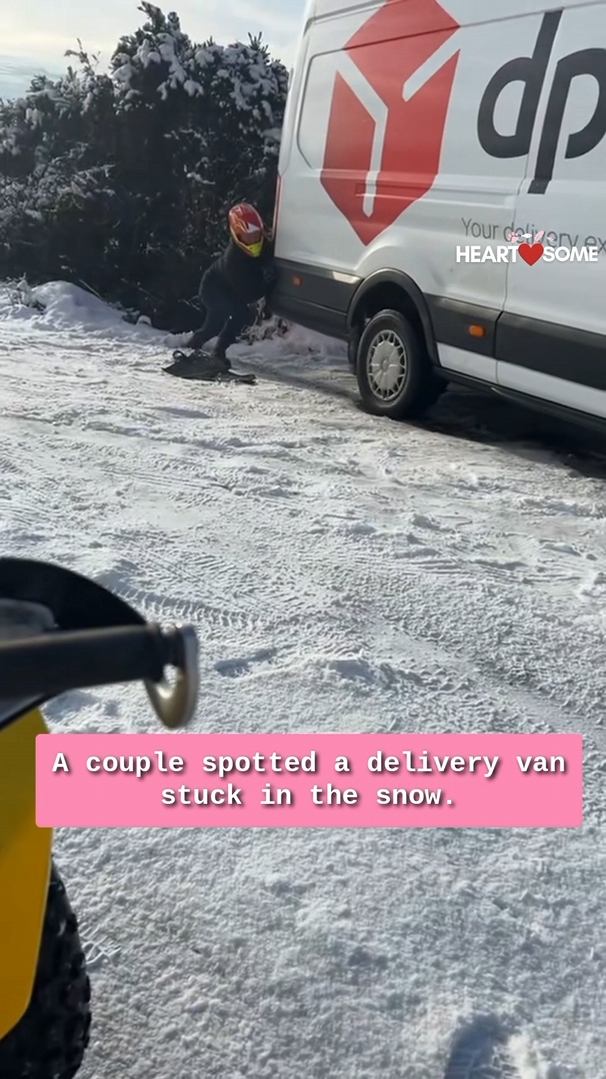The quad rider helps a stranded delivery driver whose van becomes stuck ...
