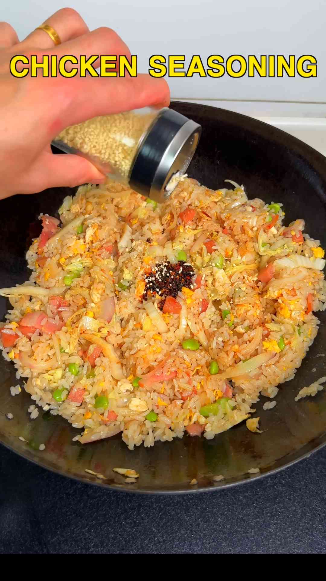 Spam bacon and egg fried rice with savory flavor
