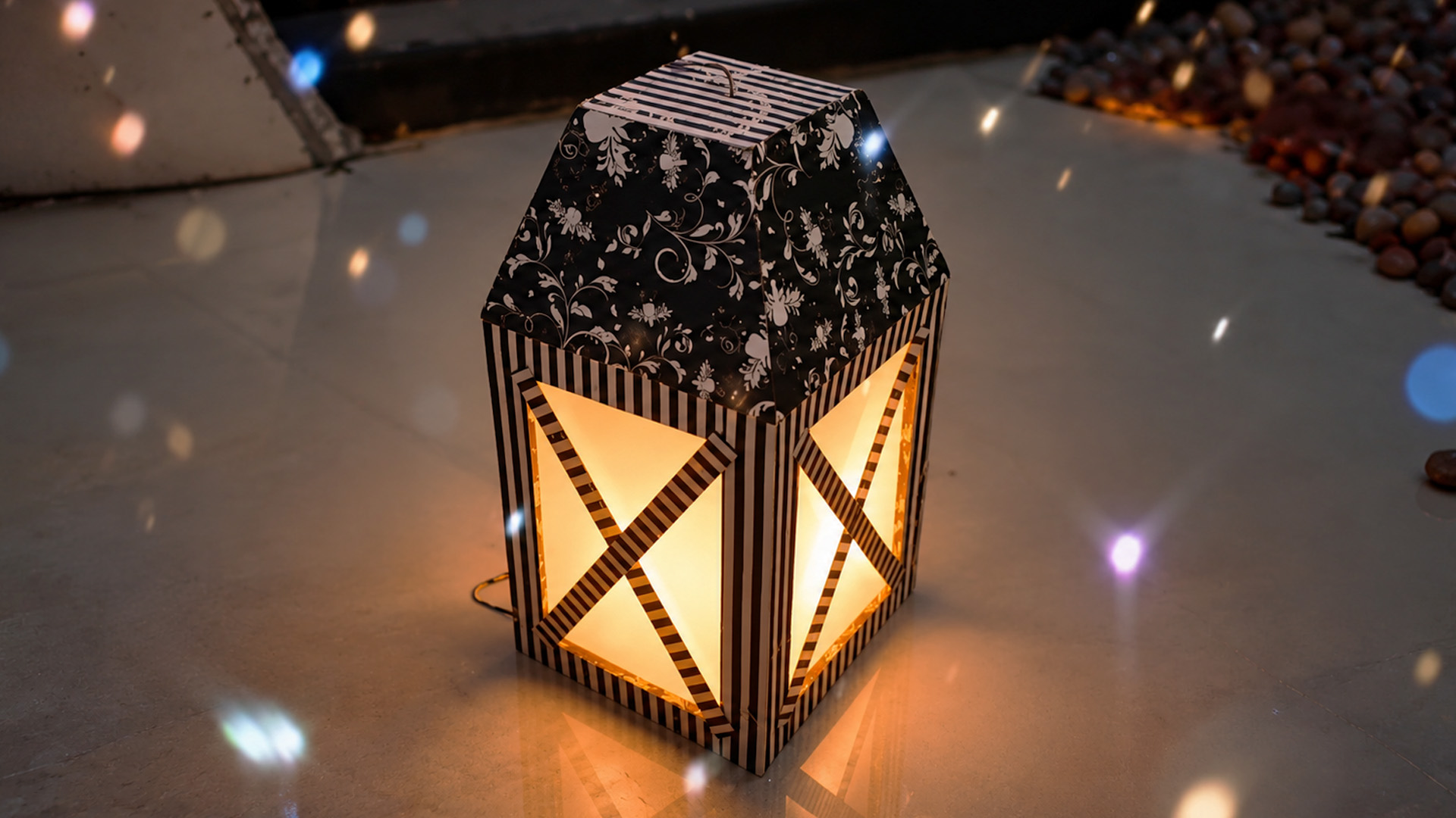 Making a beautiful DIY fairy roof hanging lamp from cardboard