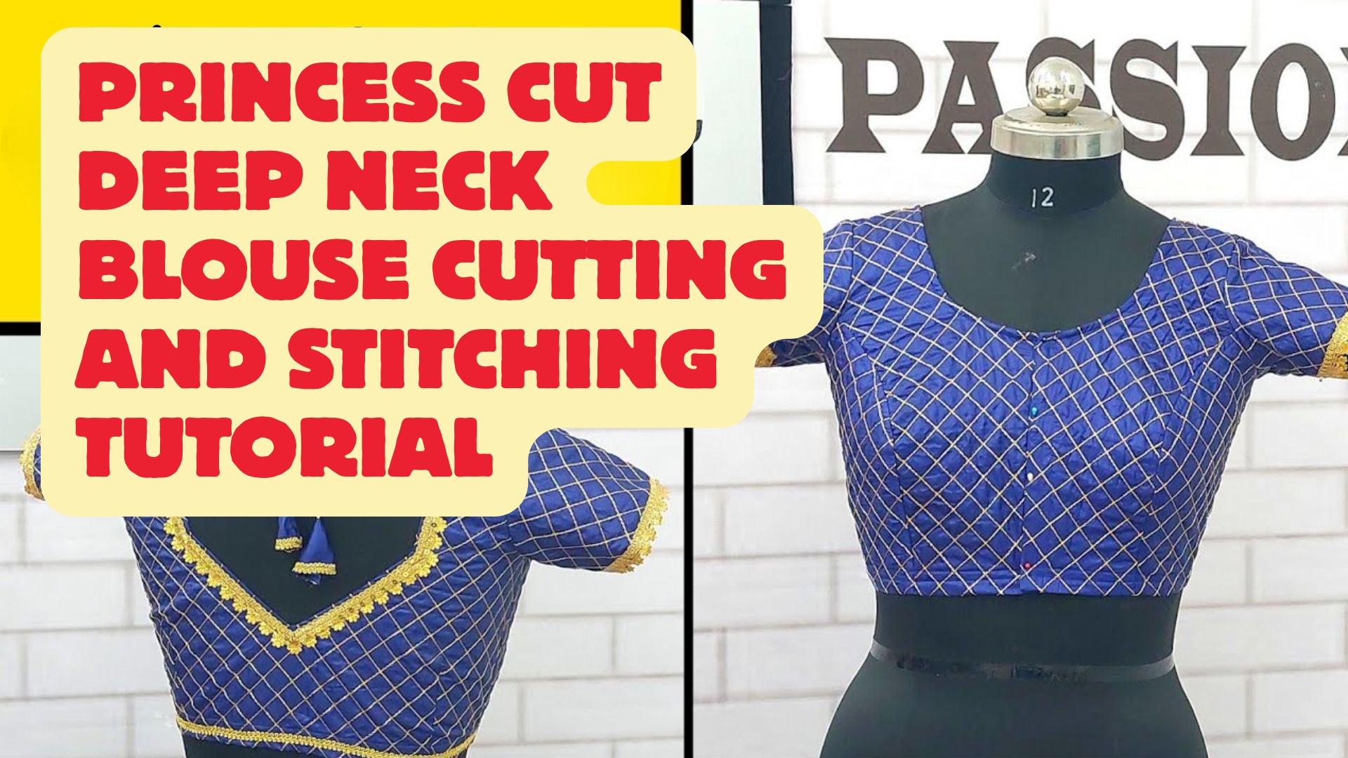 Princess cut deep neck blouse cutting and stitching tutorial