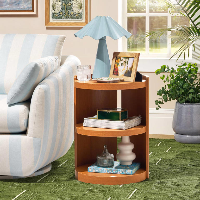Drew Barrymore's retro round 3-tier end table is now $84 and looks ...
