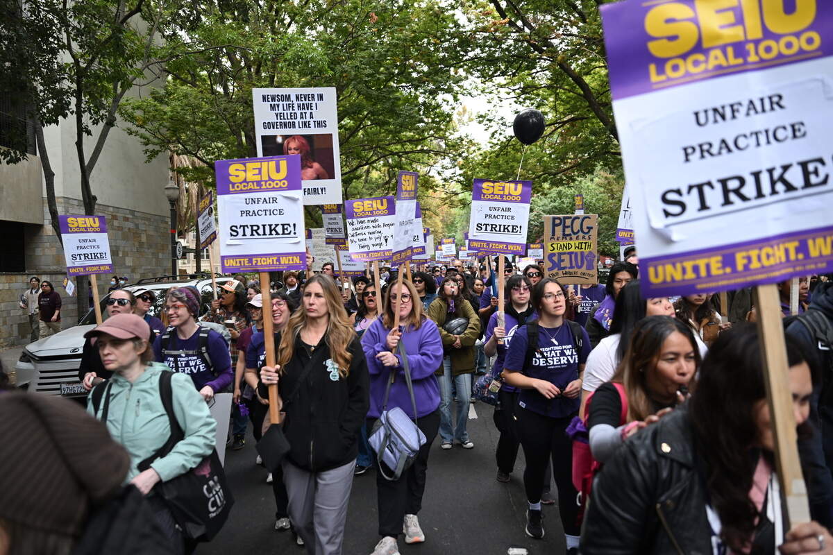 Three California state worker unions stood together at SEIU Local 1000 ...