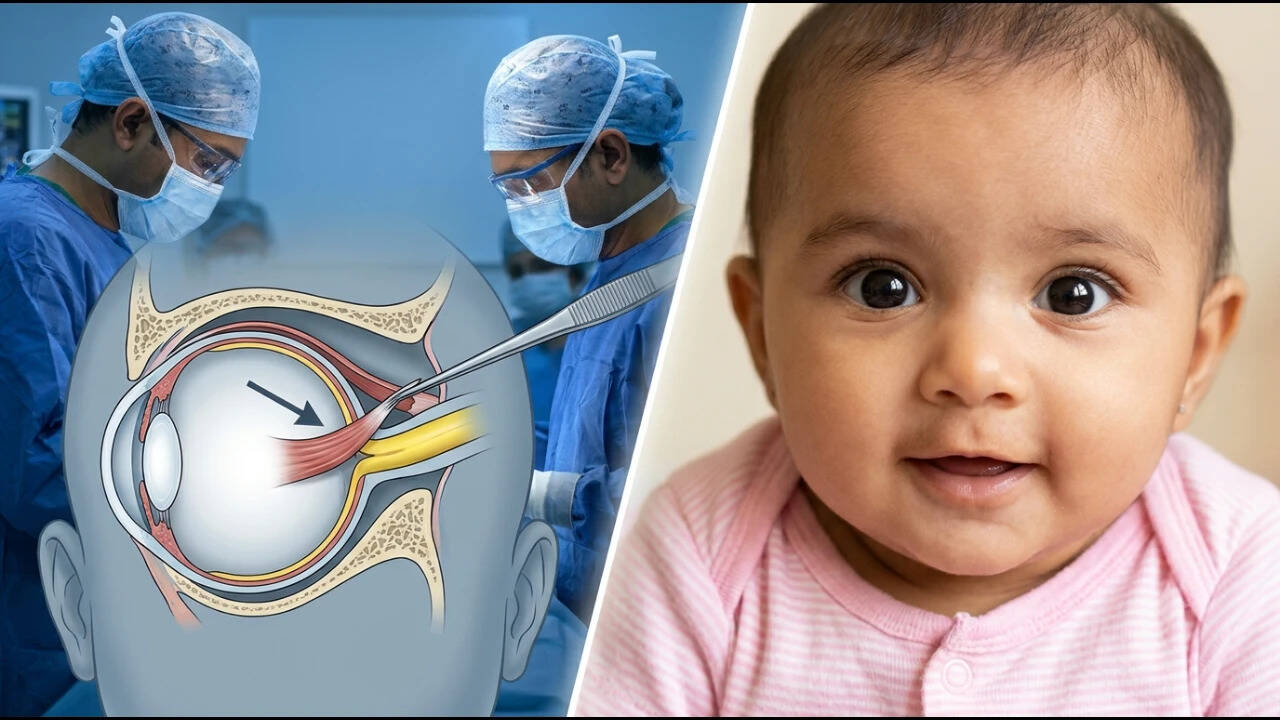 Four-month-old girl undergoes complex eye surgery after muscle slips ...