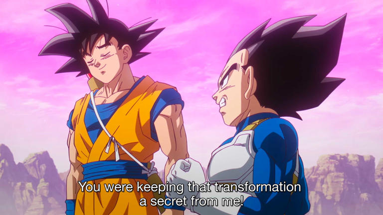 Goku explains to Vegeta how he unlocked Super Saiyan 4 in Dragon Ball DAIMA Episode 20