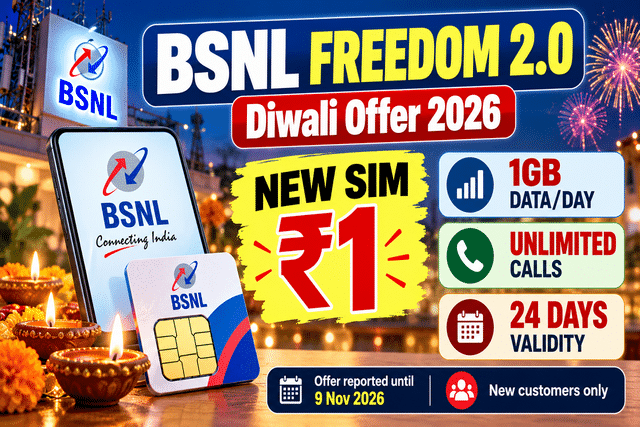 BSNL Freedom 2.0 Diwali offer 2026: New SIM for ₹1 with 1GB daily data ...