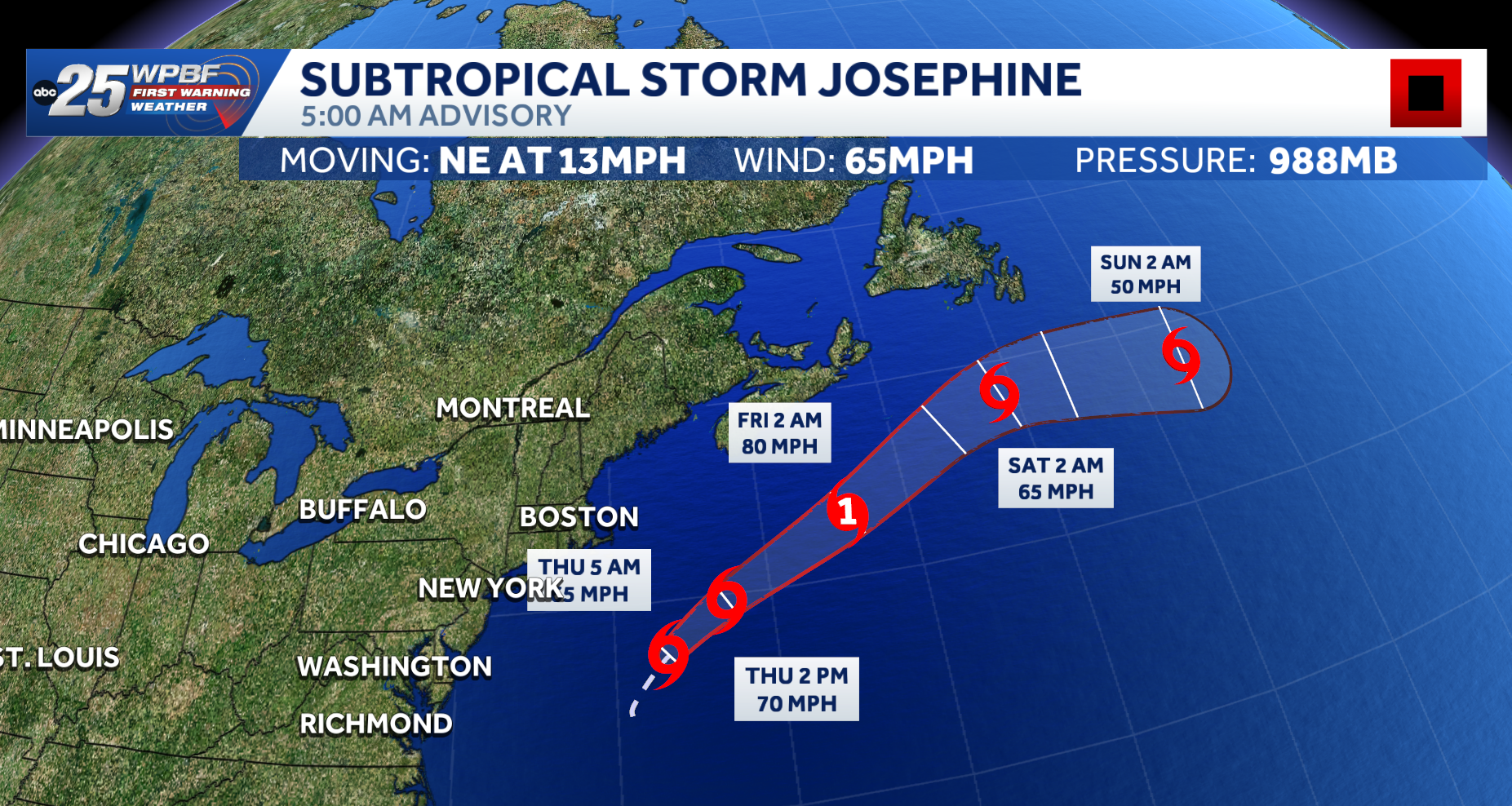 Tracking subtropical storm Josephine: Computer models and maps