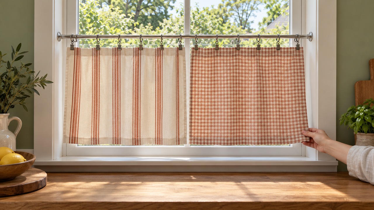 How to hang tea towels as kitchen curtains without sewing
