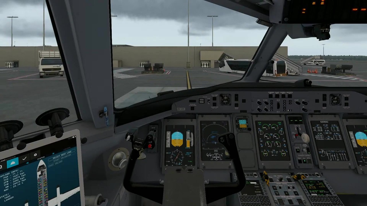 Flight sim pilot begins pushback in the FlyJSim Q4XP Dash 8 Q400