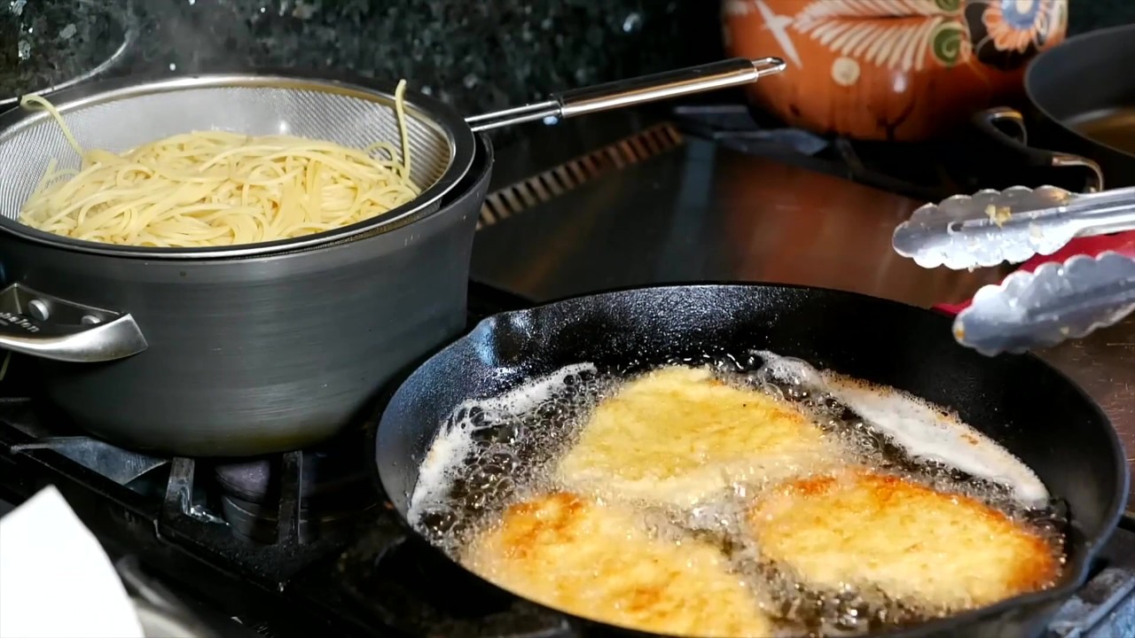 Stephanie makes Mexican green spaghetti with crispy chicken cutlet