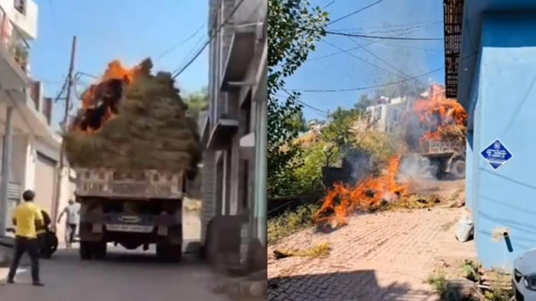 J&K shocker: Burning truck drives through narrow lane as live wires ...