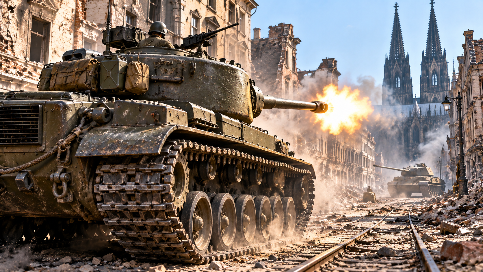 Cologne tank duel - the Pershing vs Panther battle caught on camera