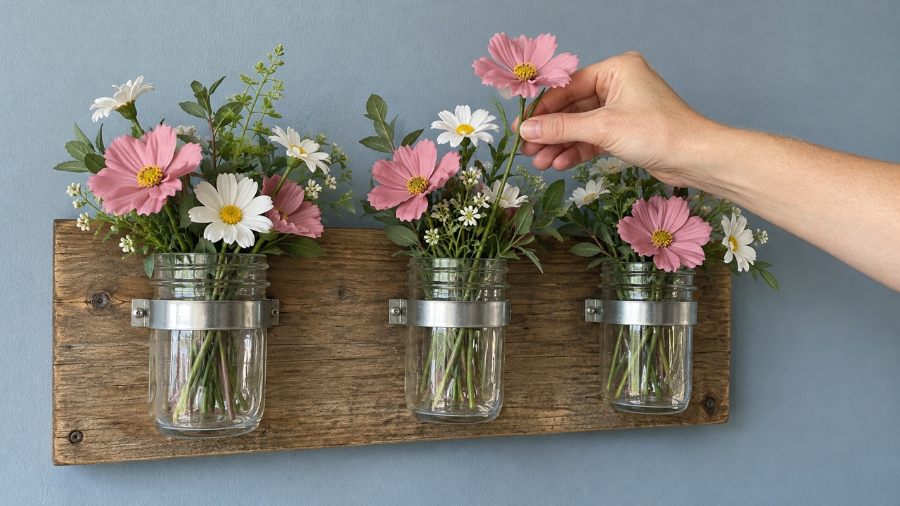 How to decorate your wall with jars and flowers
