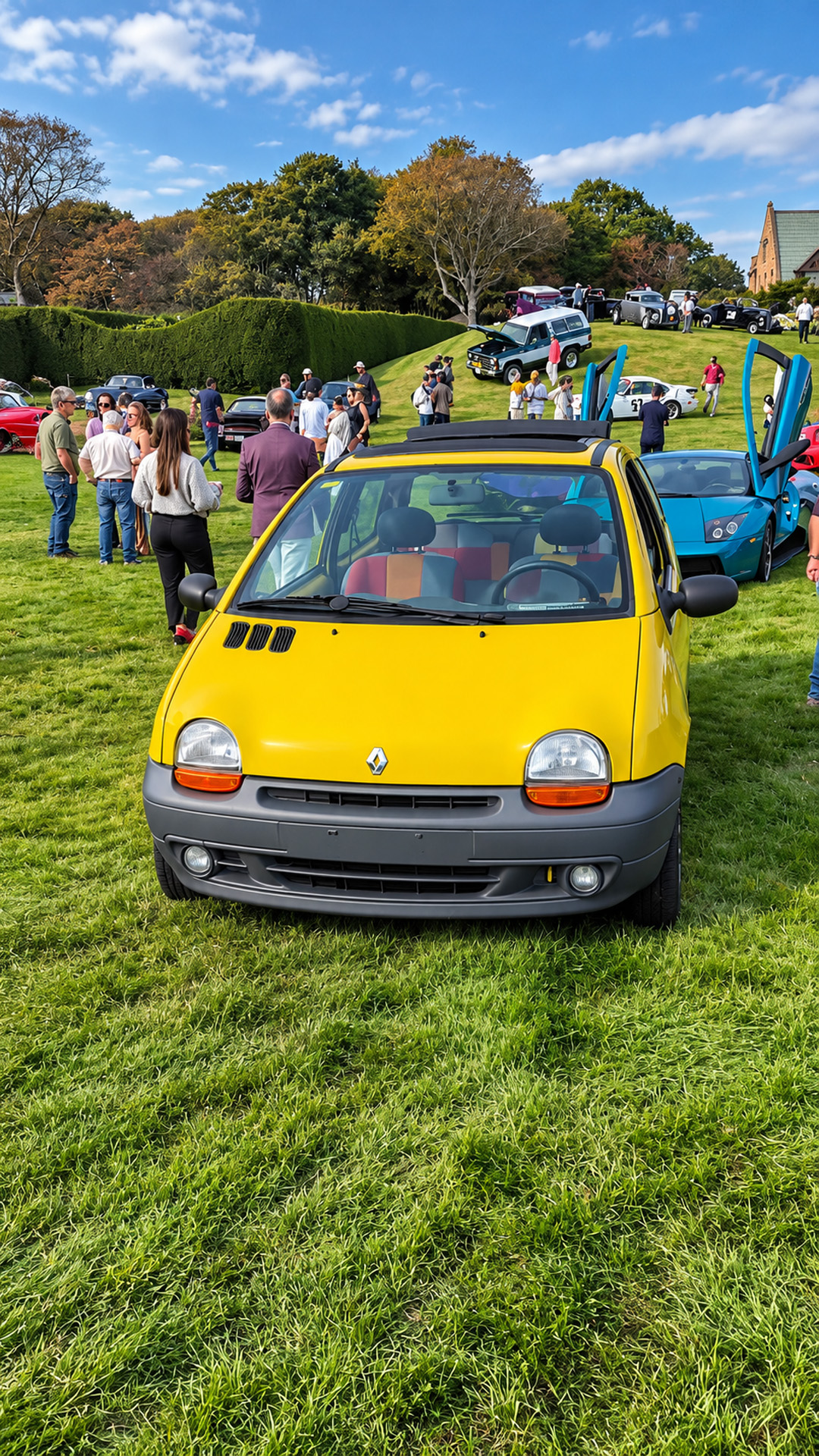 A tiny Renault Twingo stands out among million dollar hypercars