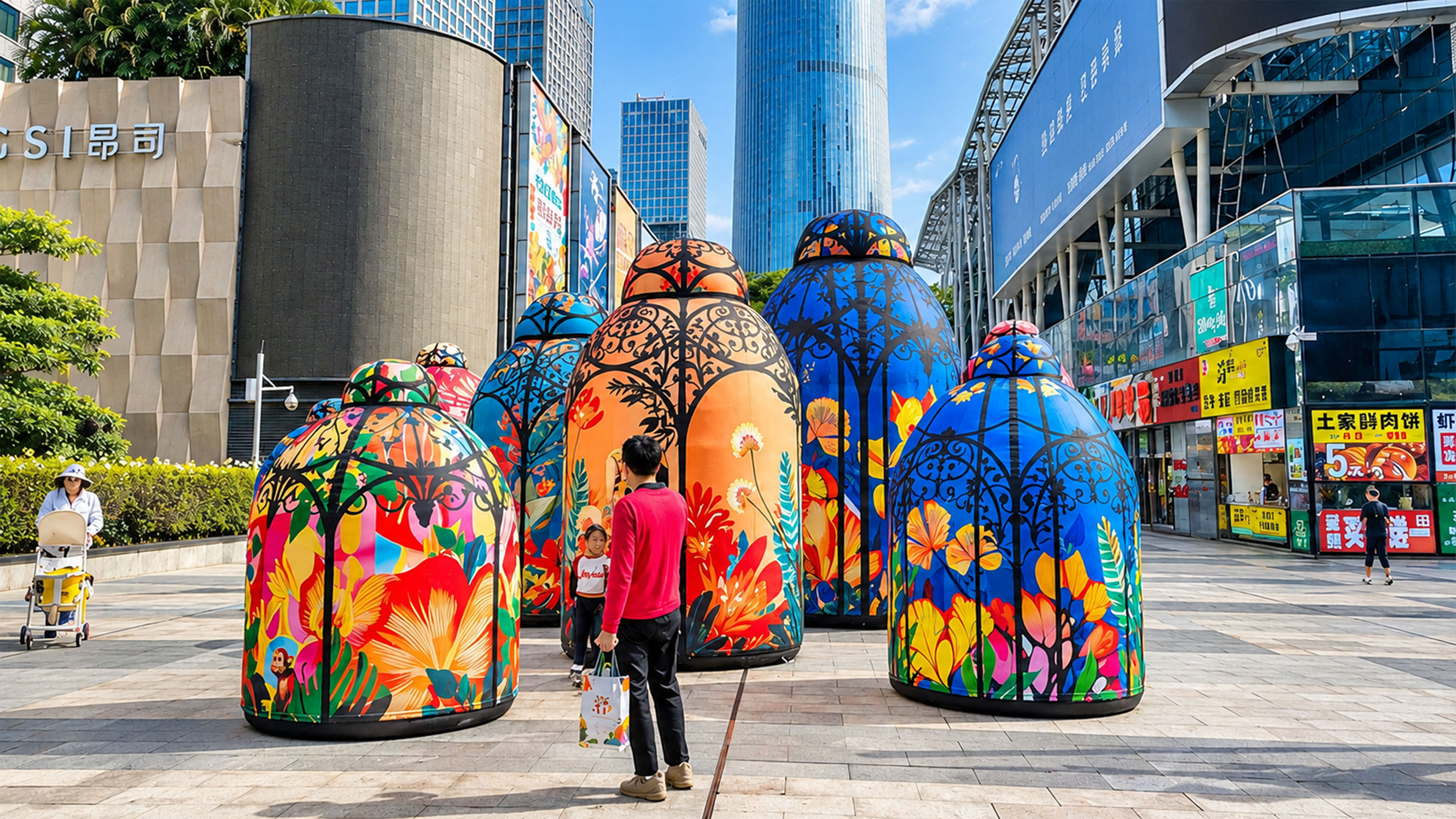 Giant colorful domes appear in the middle of Shenzhen's shopping district