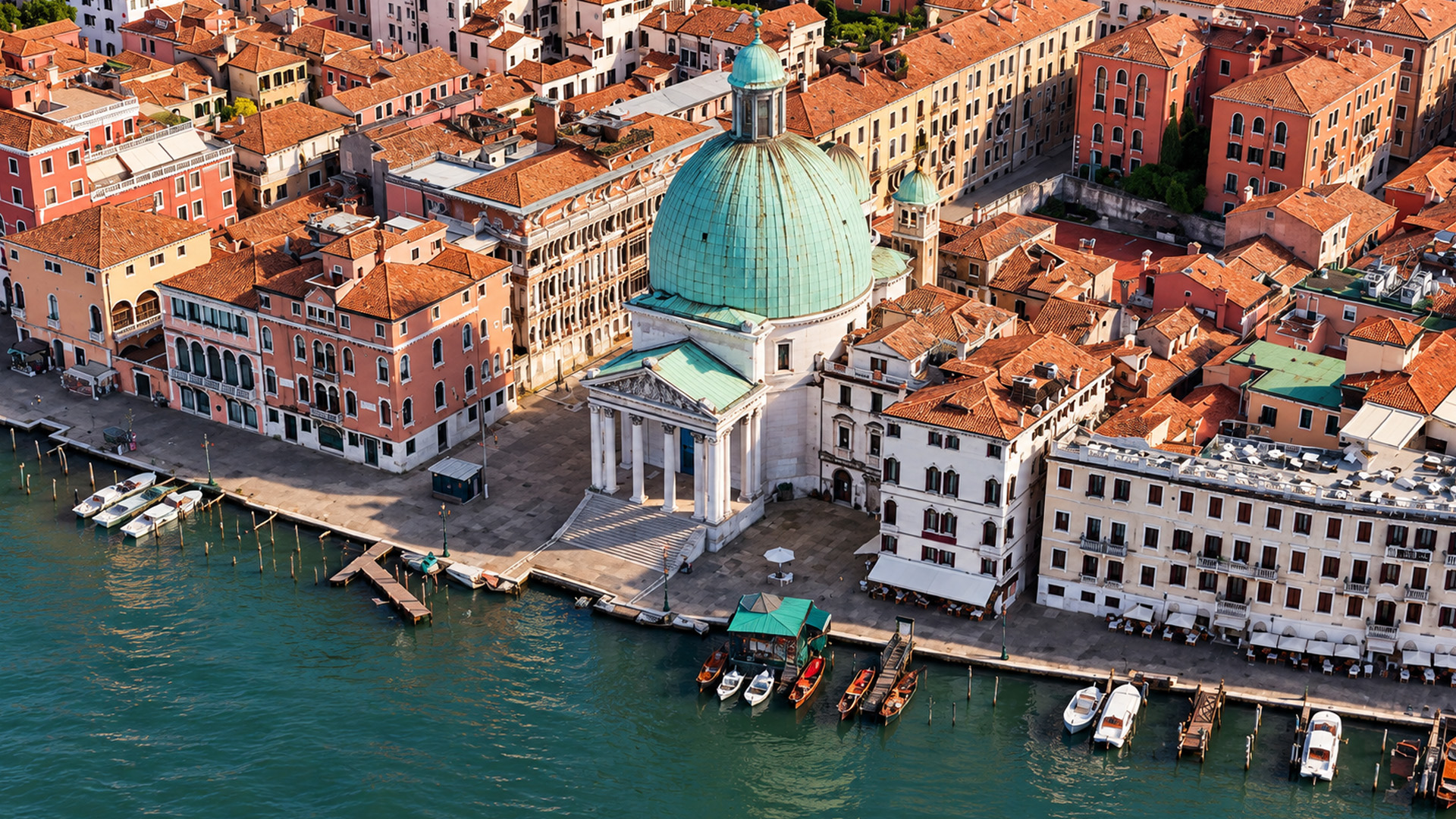 A waterfront church breaks the pattern of Venice’s red tile roofs