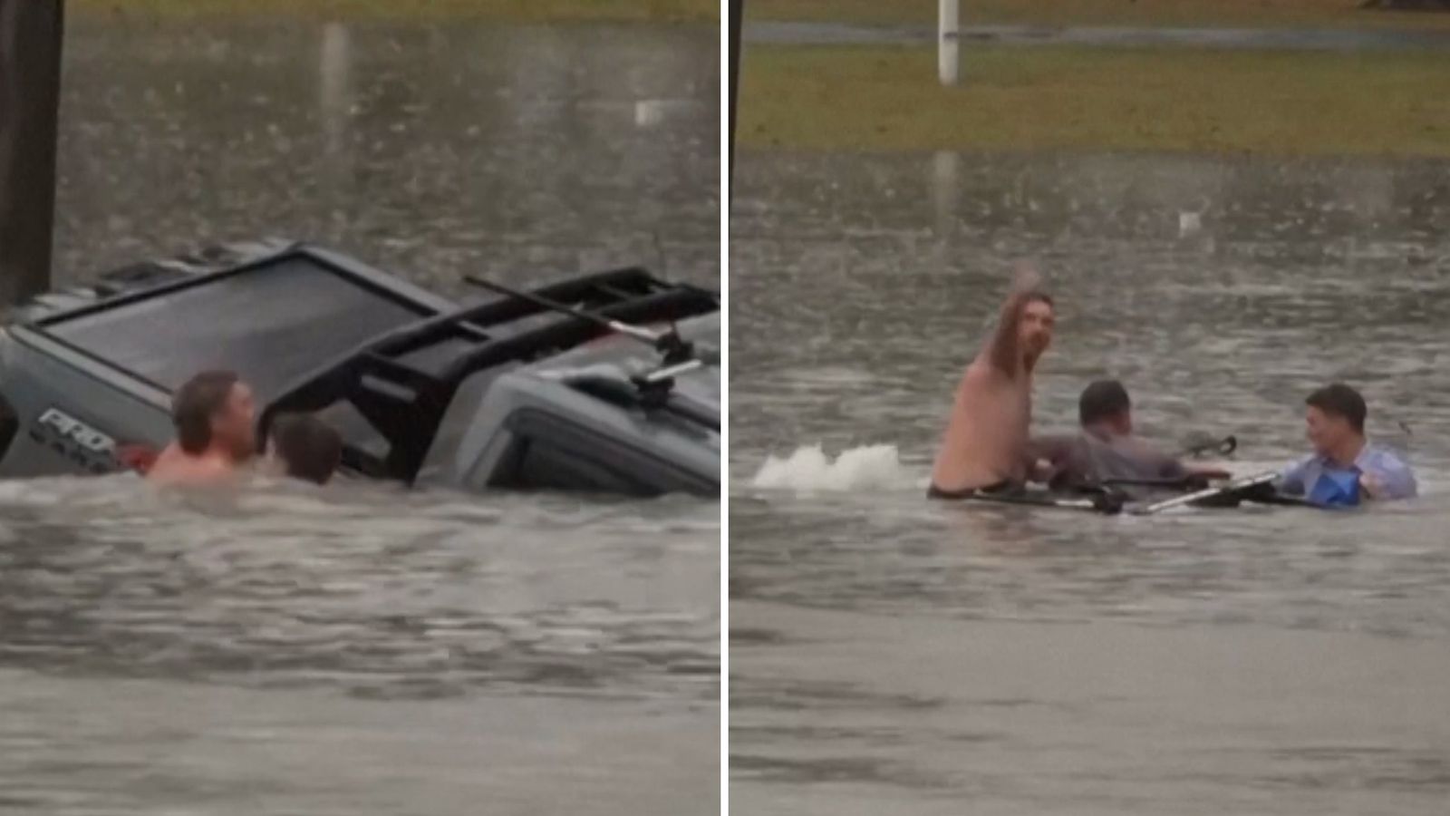 Dramatic moment reporter rescues man from sinking car