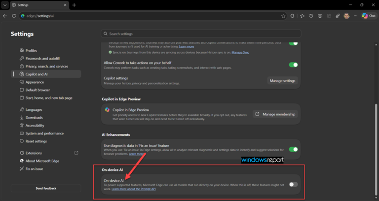 Microsoft Edge tests a new toggle to manage on-device AI features