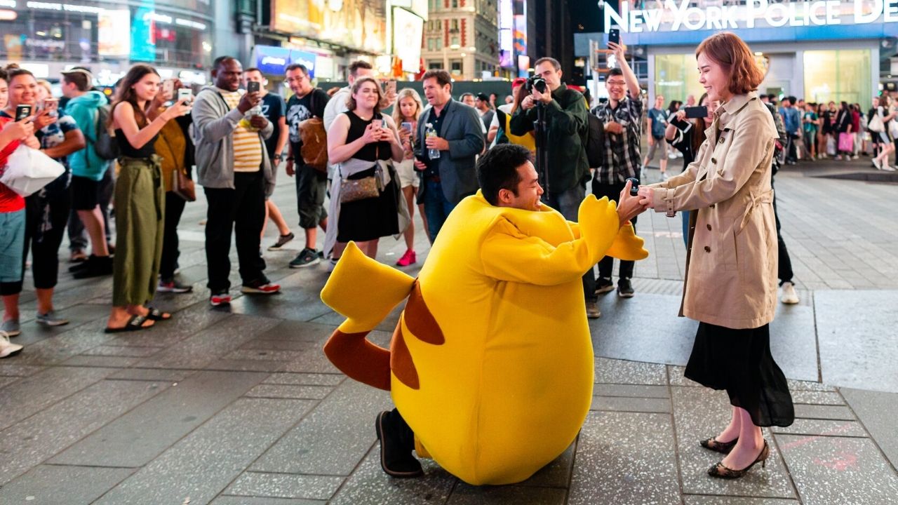 Pikachu proposal in Times Square | Happily