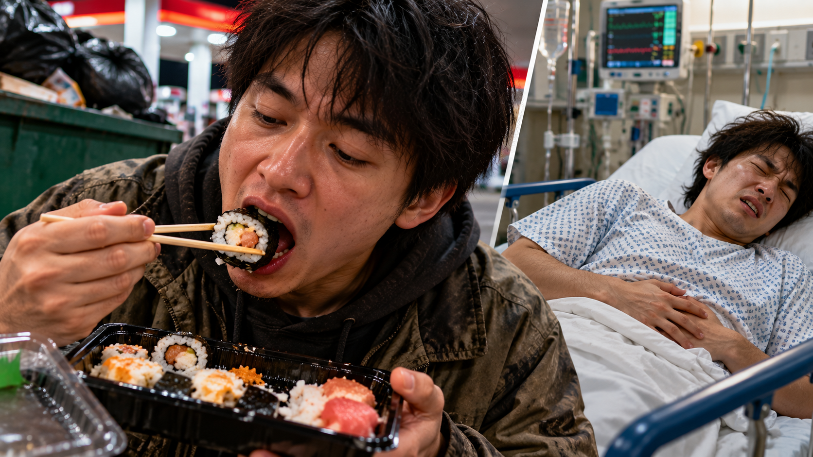 A student ate garbage-picked gas station sushi for months... then ...