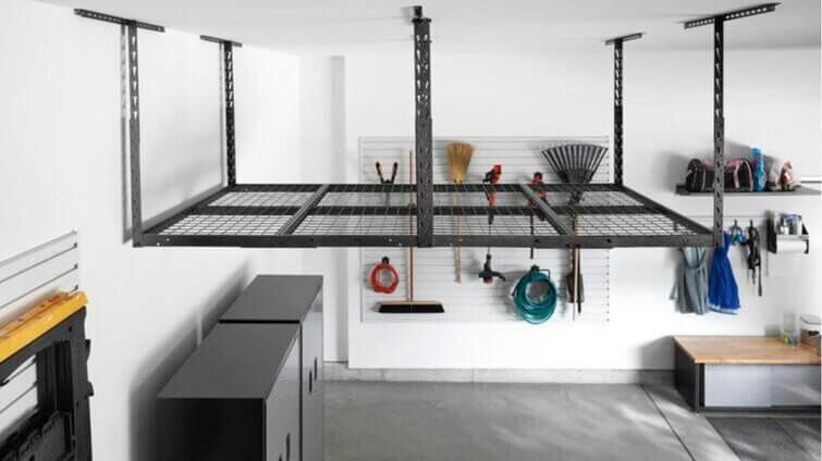 Overhead joist storage racks that finally clear plastic holiday totes ...