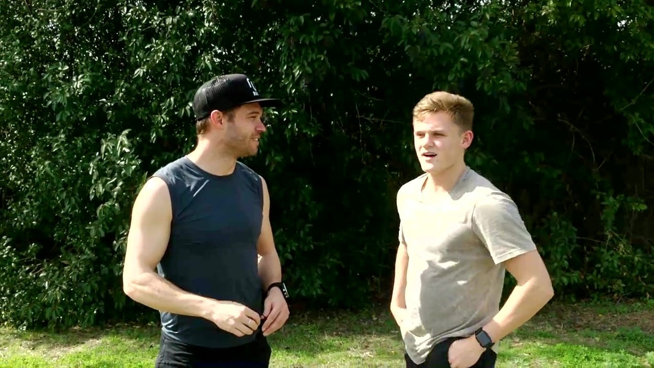 Nick Symmonds races Ryan Trahan in a 100 meter sprint