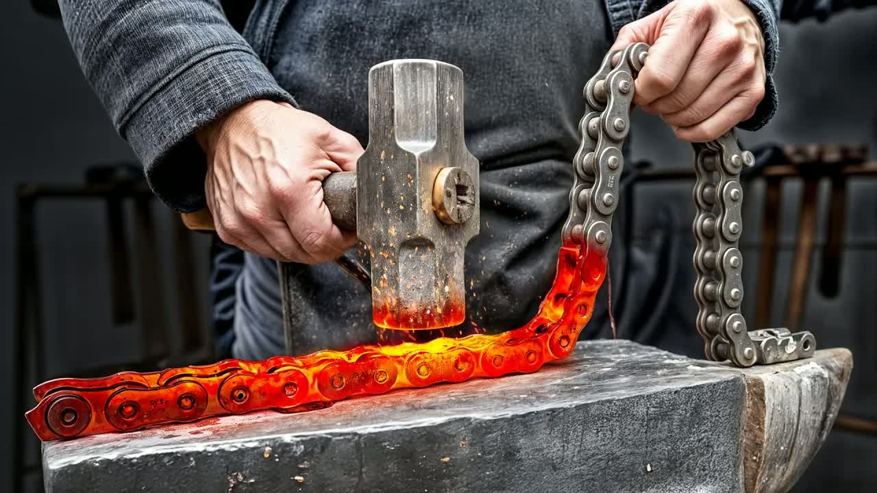 Forging a razor-sharp knife with a unique design from tractor chains