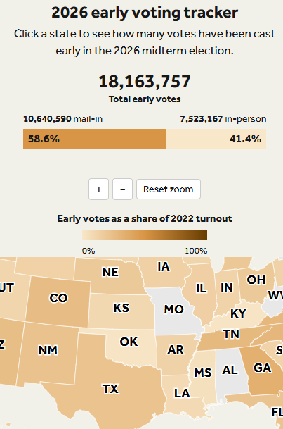 Use this map to track early voting data in Louisiana